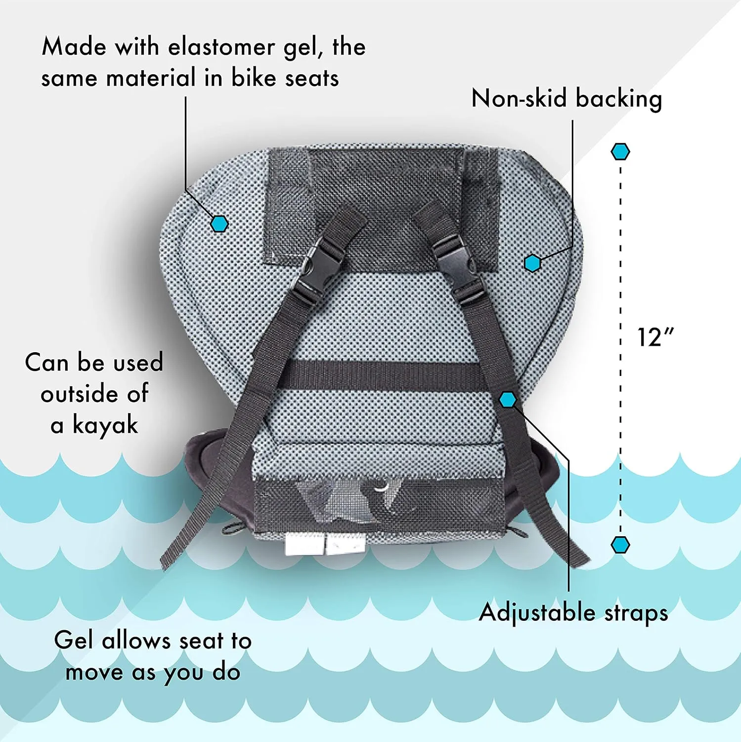 High Back Cushioned Seat Pad, Gel Seat Pad for Kayaks, Portable Seat Cushion for Outdoor Watersports and Recreation - Cascade Creek (High Back)