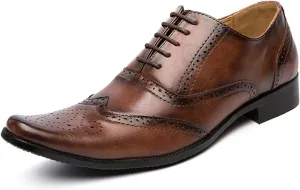 HOOENG Dress Shoes for Men Lace Up Brogue Embossed Wing Tip Plain Burnished Toe Vegan Leather Rubber Sole Non Slip Resistant Prom (Color : Brown, Size : 10.5)