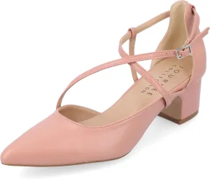 Journee Collection Womens Galvinn Block Hell Dress Pumps Slip on Cushioned Pointed Toe Fashion Shoe