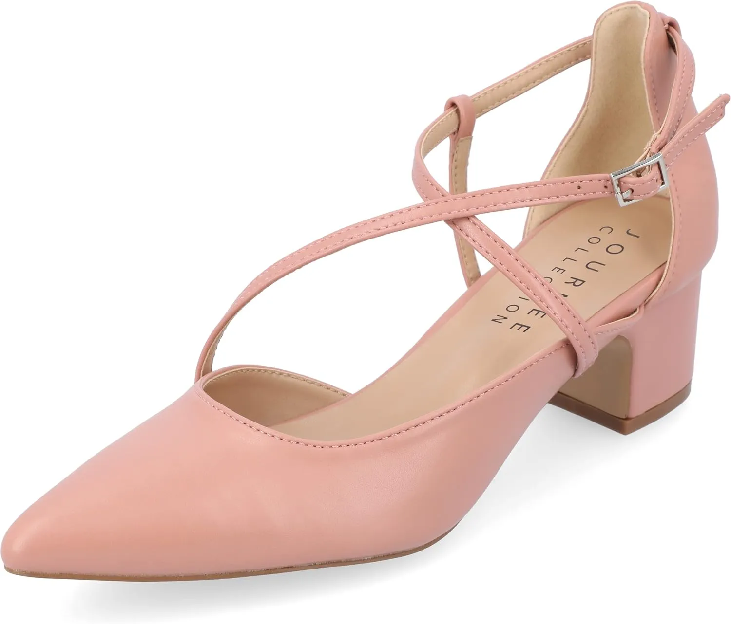 Journee Collection Womens Galvinn Block Hell Dress Pumps Slip on Cushioned Pointed Toe Fashion Shoe