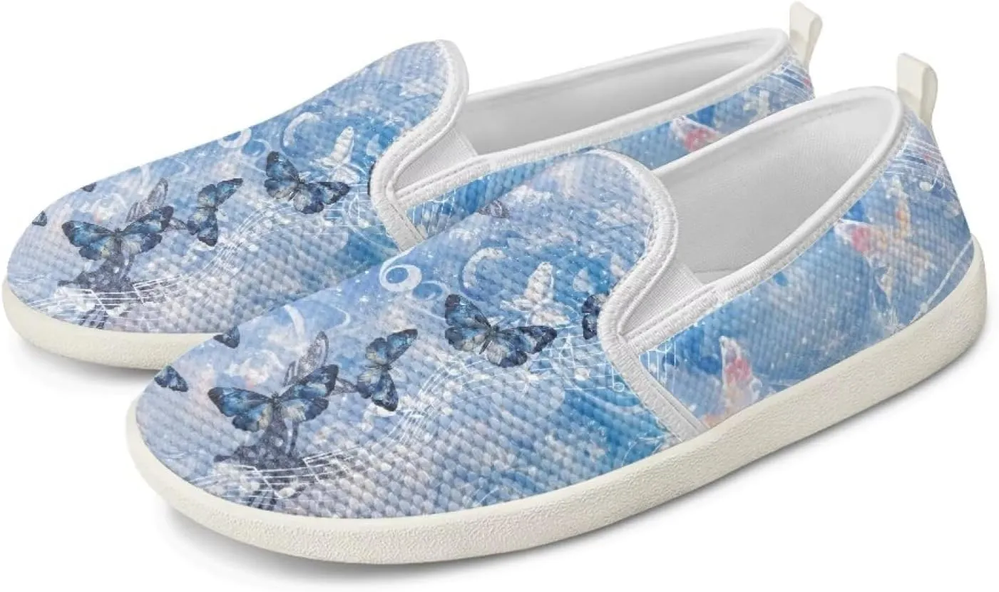 JoyLamoria Retro Butterfly Print Slip on Sneakers Mesh Fashion Running Shoes Sneakers Women Men Walking Shoes Arch Support Causal Flats