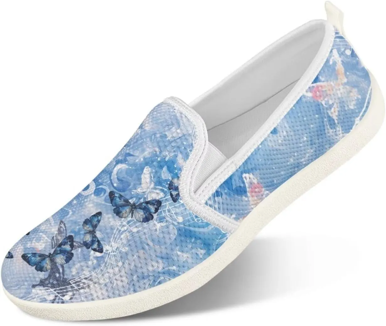 JoyLamoria Retro Butterfly Print Slip on Sneakers Mesh Fashion Running Shoes Sneakers Women Men Walking Shoes Arch Support Causal Flats