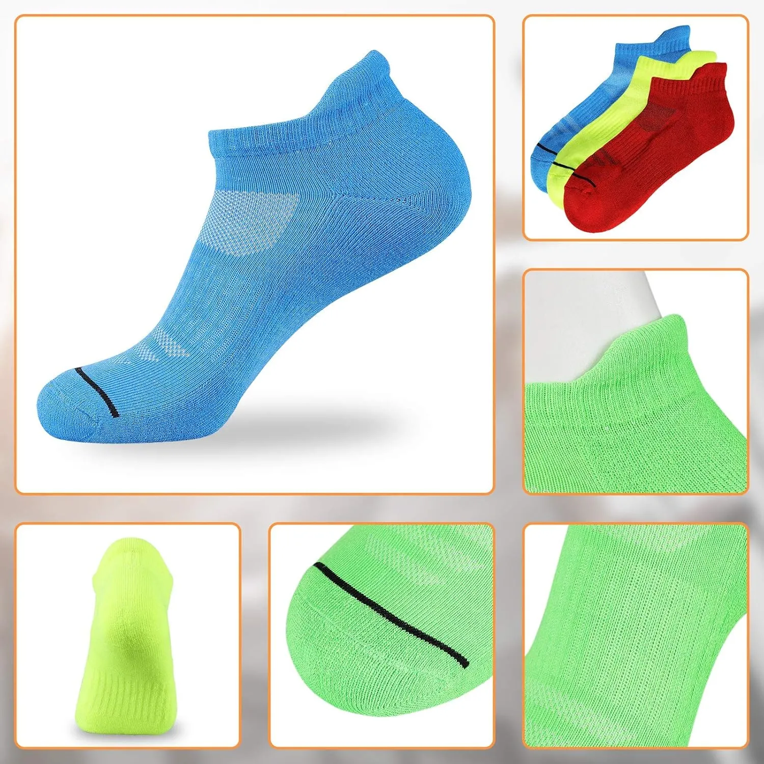 JOYNÉE Mens Ankle Athletic Low Cut Socks Running Sports Cushioned Sock for Men 6 Pack