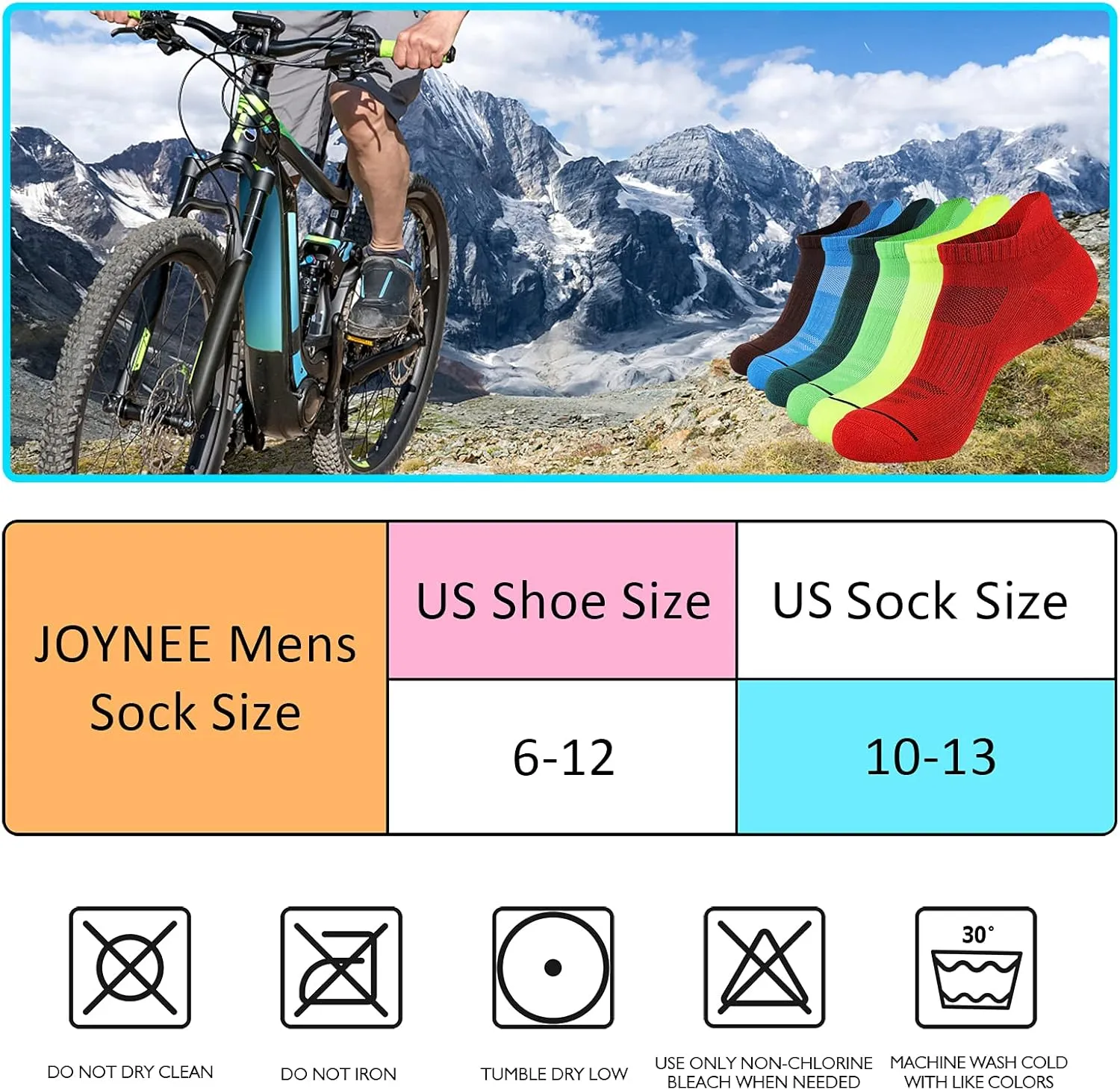 JOYNÉE Mens Ankle Athletic Low Cut Socks Running Sports Cushioned Sock for Men 6 Pack