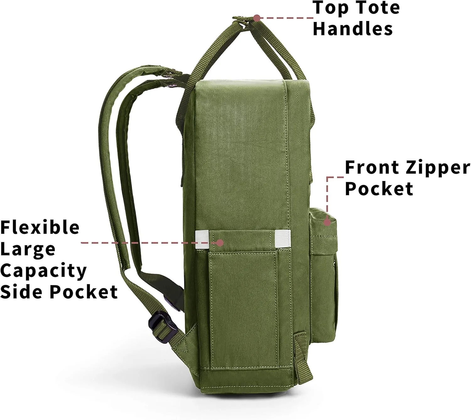 KALIDI Casual Laptop Backpack 15 Inches Classic Camping Rucksack Travel Outdoor Square Daypack College Hiking Gym Bag, Army Green