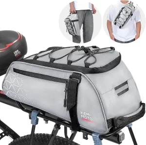 KEMIMOTO Rear Bike Rack Bag, 8L Full Reflective PVC Water Resistant Bicycle Trunk for Road and Mountain Bikes, Ebike Rack Bag with Side Pockets for Cycling Travel Commute