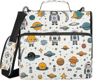 Kigai Cartoon Spacecraft 3 Ring Zipper Binder 1.5 inch D Ring with Shoulder Strap Multi-Pockets Expanding File Folder School Office Supplies Organizer