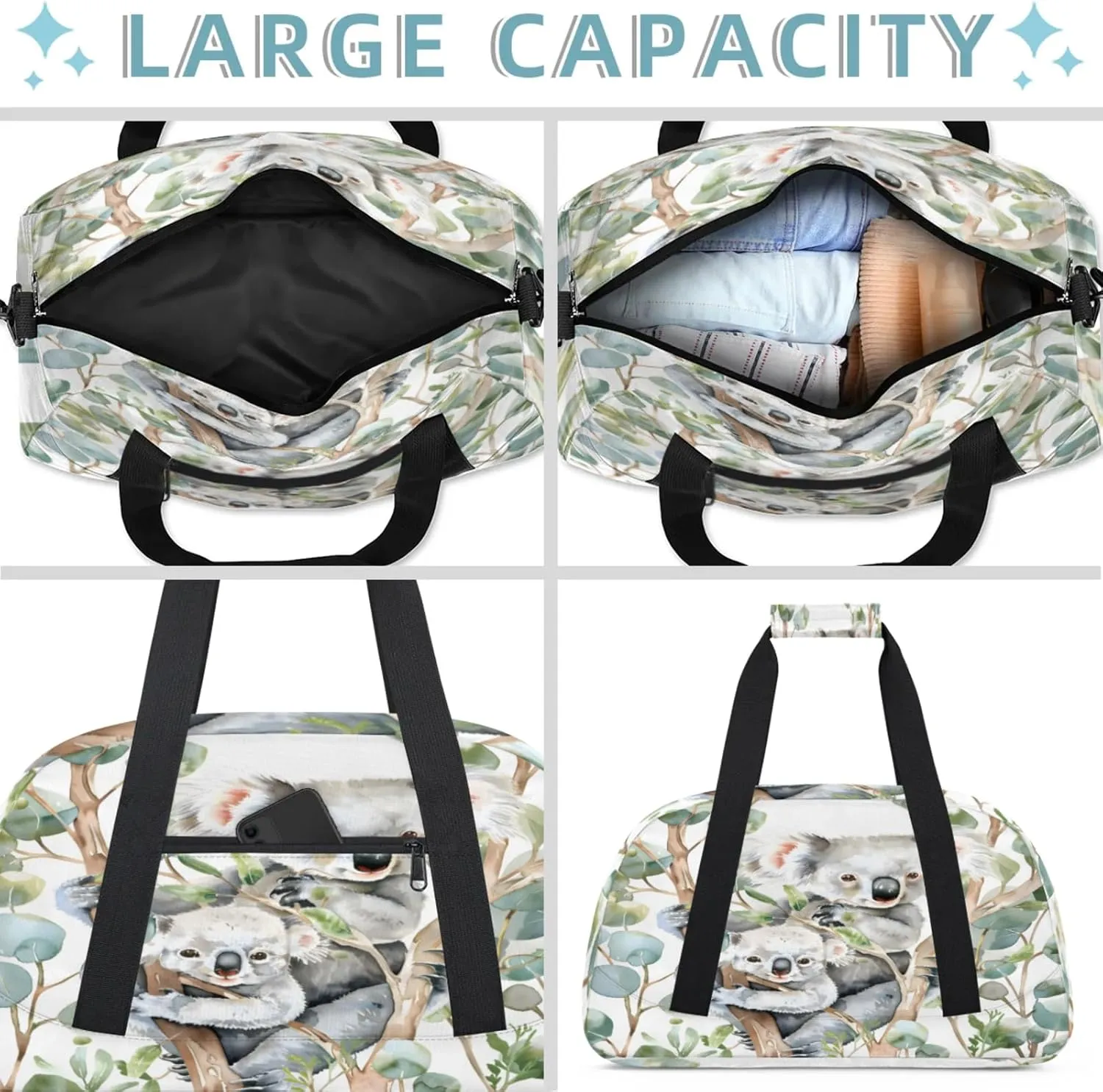 Koala Small Gym Bag 18 inch Carry On Duffel Bag for Weekender Travel Sports Workout Yoga Gymnastics Dance Ballet