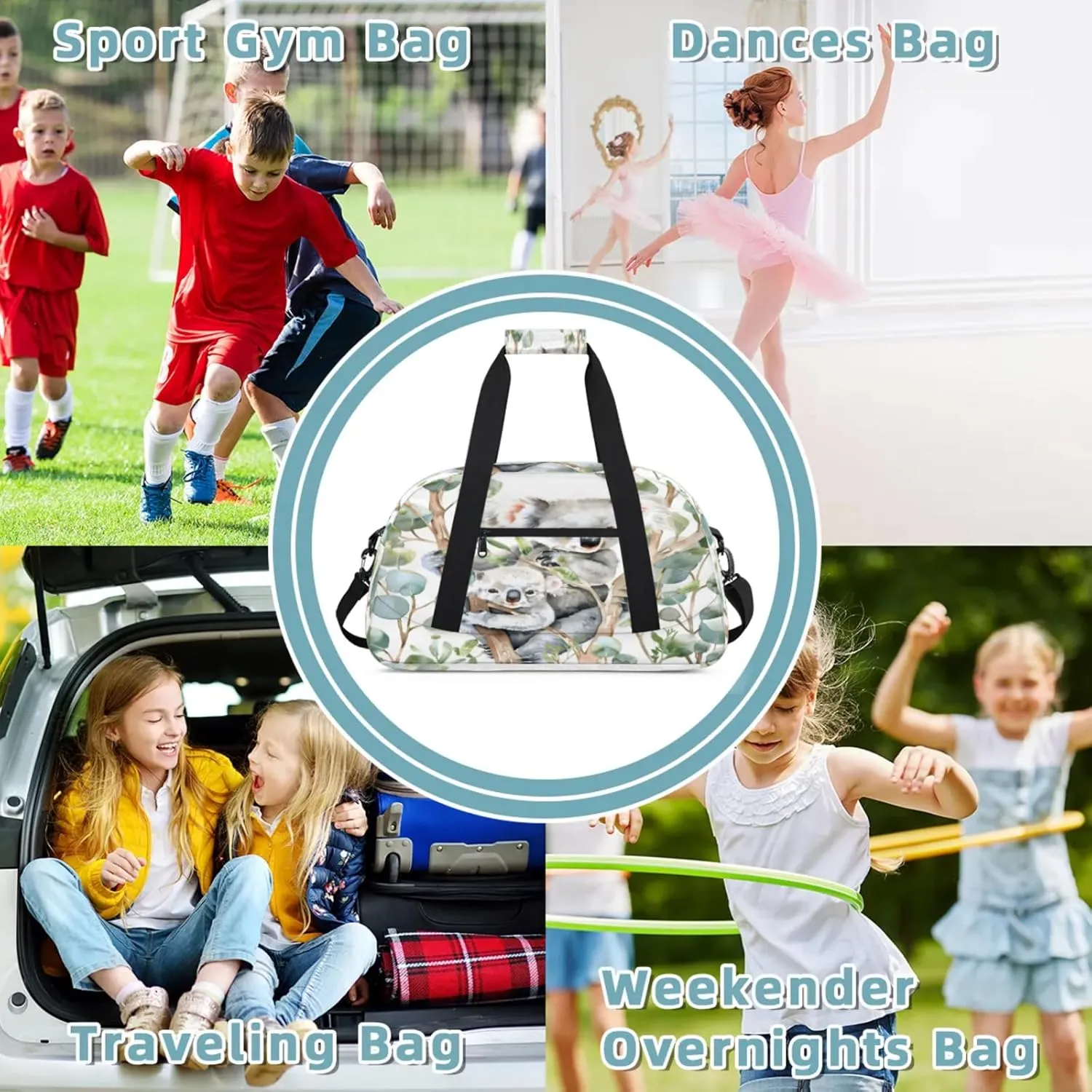 Koala Small Gym Bag 18 inch Carry On Duffel Bag for Weekender Travel Sports Workout Yoga Gymnastics Dance Ballet