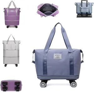 Kulken Travel Bag with Wheels, Large Capacity Three-Layer Expandable Foldable Travel Package - Universal Wheel Removable, Kulken Luggage with Dry and Wet Separation Layer (L-Blue)