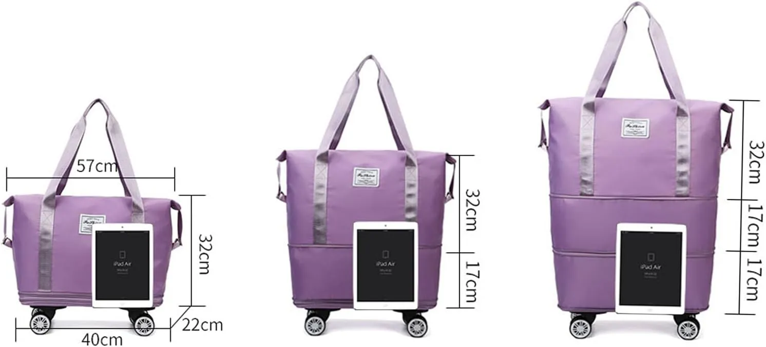 Kulken Travel Bag with Wheels, Large Capacity Three-Layer Expandable Foldable Travel Package - Universal Wheel Removable, Kulken Luggage with Dry and Wet Separation Layer (L-Blue)