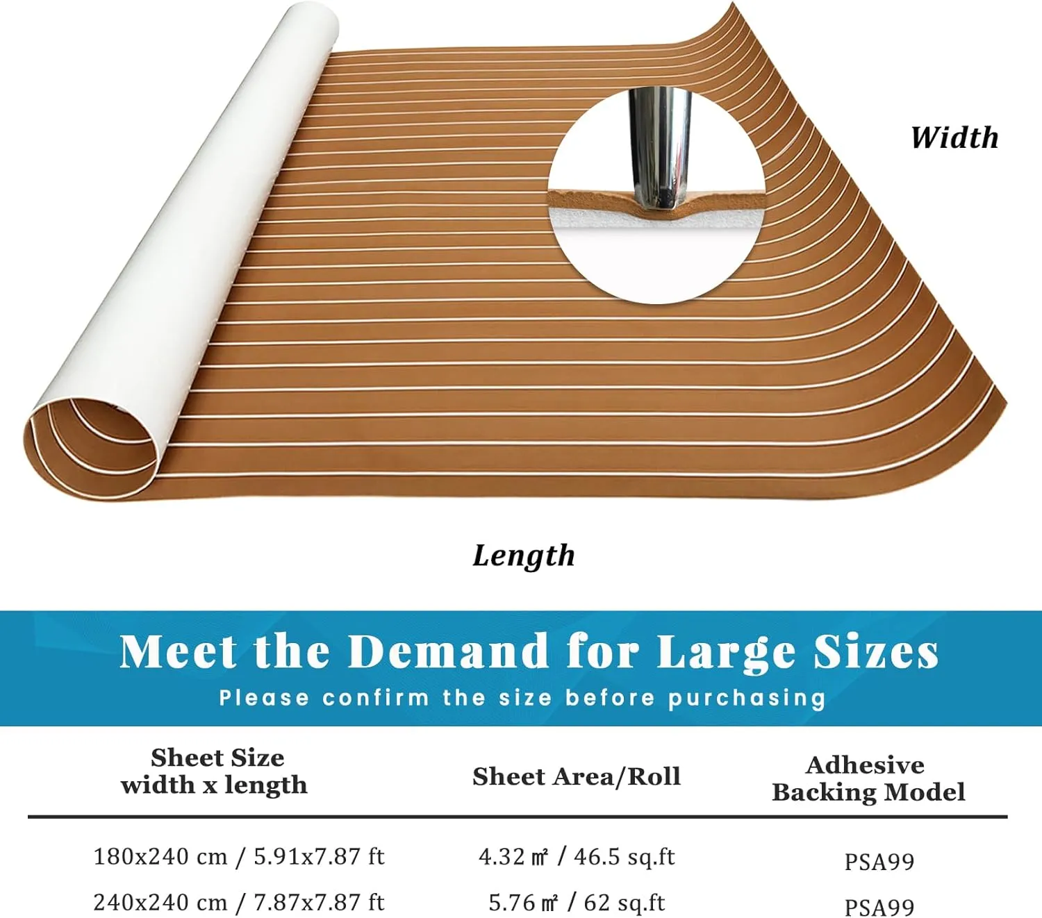 KXKZREN Large Size Faux Teak Boat Flooring 7.87'x7.87' / 5.9'x7.87' EVA Foam Marine Boat Decking Floor Self-Adhesive Flooring Sheet for Boats Yacht Pontoon Motorboat Swim Platform