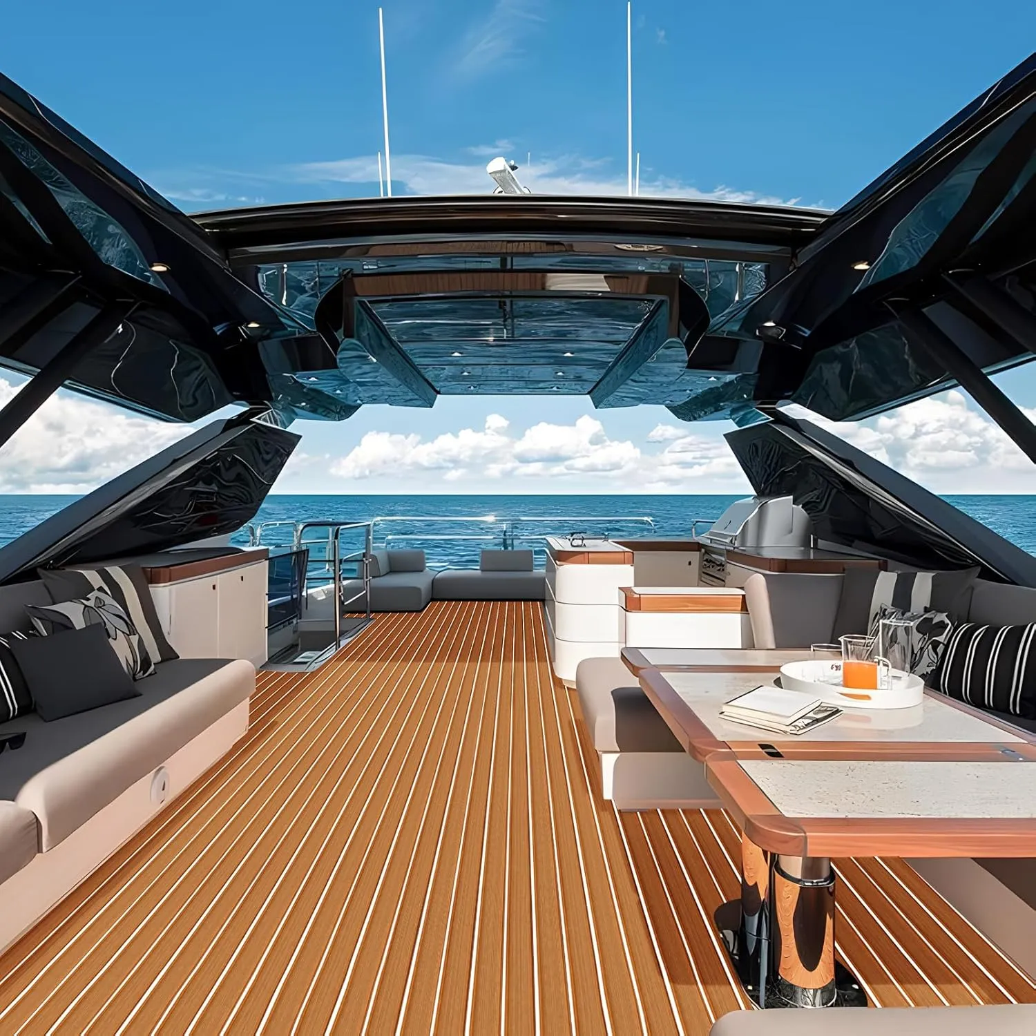 KXKZREN Large Size Faux Teak Boat Flooring 7.87'x7.87' / 5.9'x7.87' EVA Foam Marine Boat Decking Floor Self-Adhesive Flooring Sheet for Boats Yacht Pontoon Motorboat Swim Platform