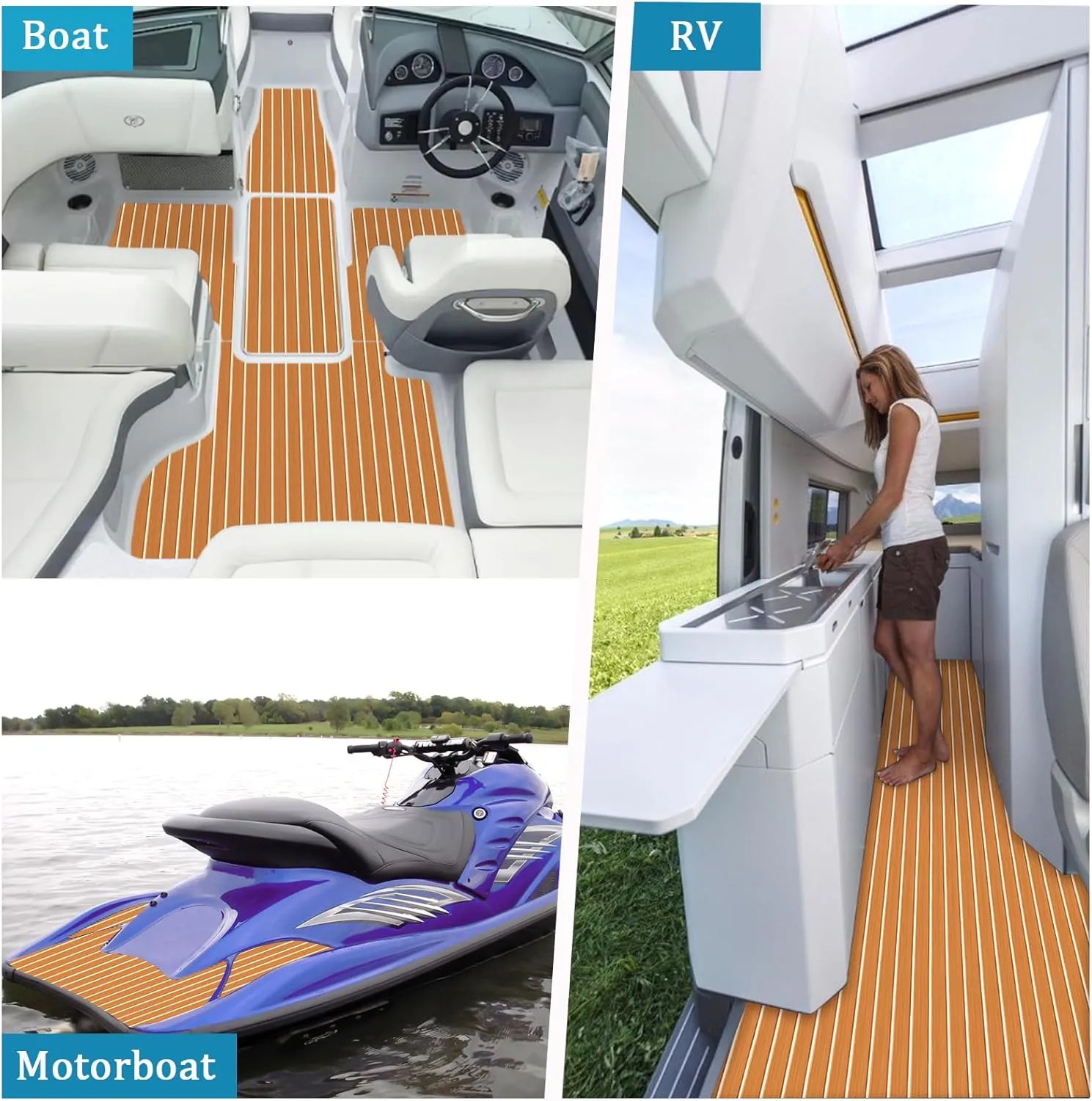 KXKZREN Large Size Faux Teak Boat Flooring 7.87'x7.87' / 5.9'x7.87' EVA Foam Marine Boat Decking Floor Self-Adhesive Flooring Sheet for Boats Yacht Pontoon Motorboat Swim Platform