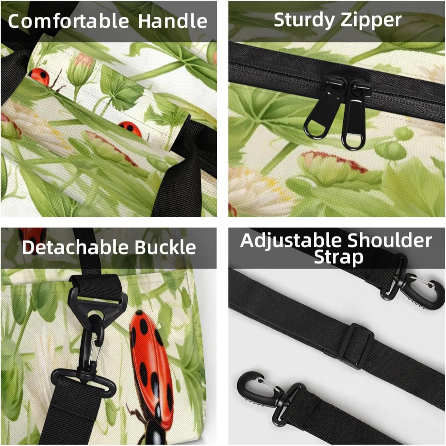 Ladybugs Spring Theme Flowers Small Gym Bag 18 inch Carry On Duffel Bag for Weekender Travel Sports Workout Yoga Gymnastics Dance Ballet