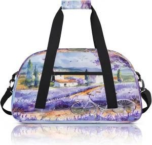 Lavender Flowers Bicycle Small Gym Bag 18 inch Carry On Duffel Bag for Weekender Travel Sports Workout Yoga Gymnastics Dance Ballet