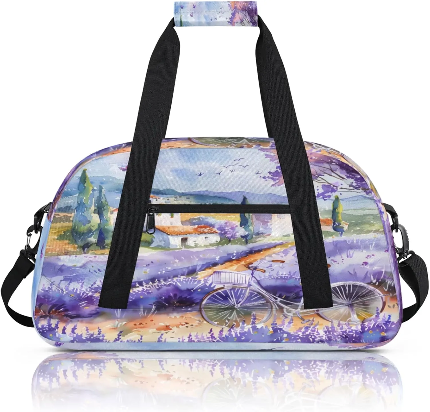 Lavender Flowers Bicycle Small Gym Bag 18 inch Carry On Duffel Bag for Weekender Travel Sports Workout Yoga Gymnastics Dance Ballet