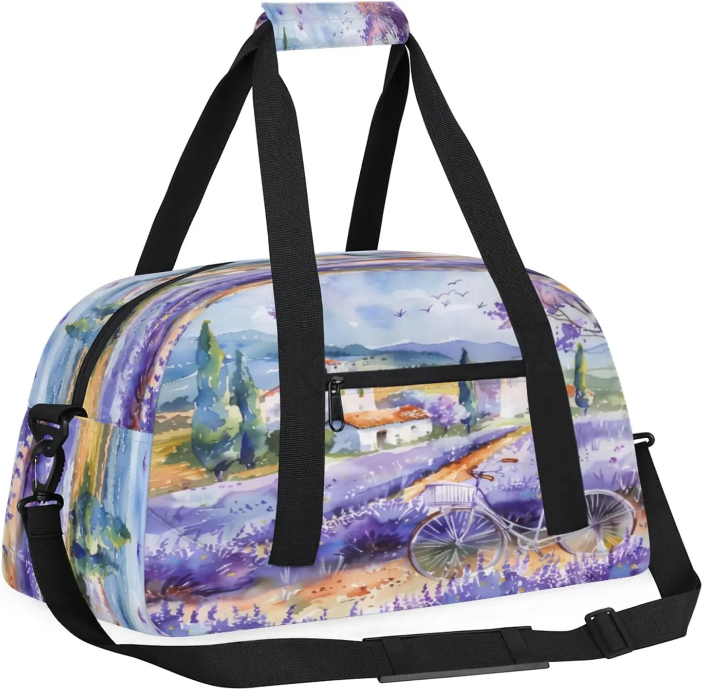 Lavender Flowers Bicycle Small Gym Bag 18 inch Carry On Duffel Bag for Weekender Travel Sports Workout Yoga Gymnastics Dance Ballet