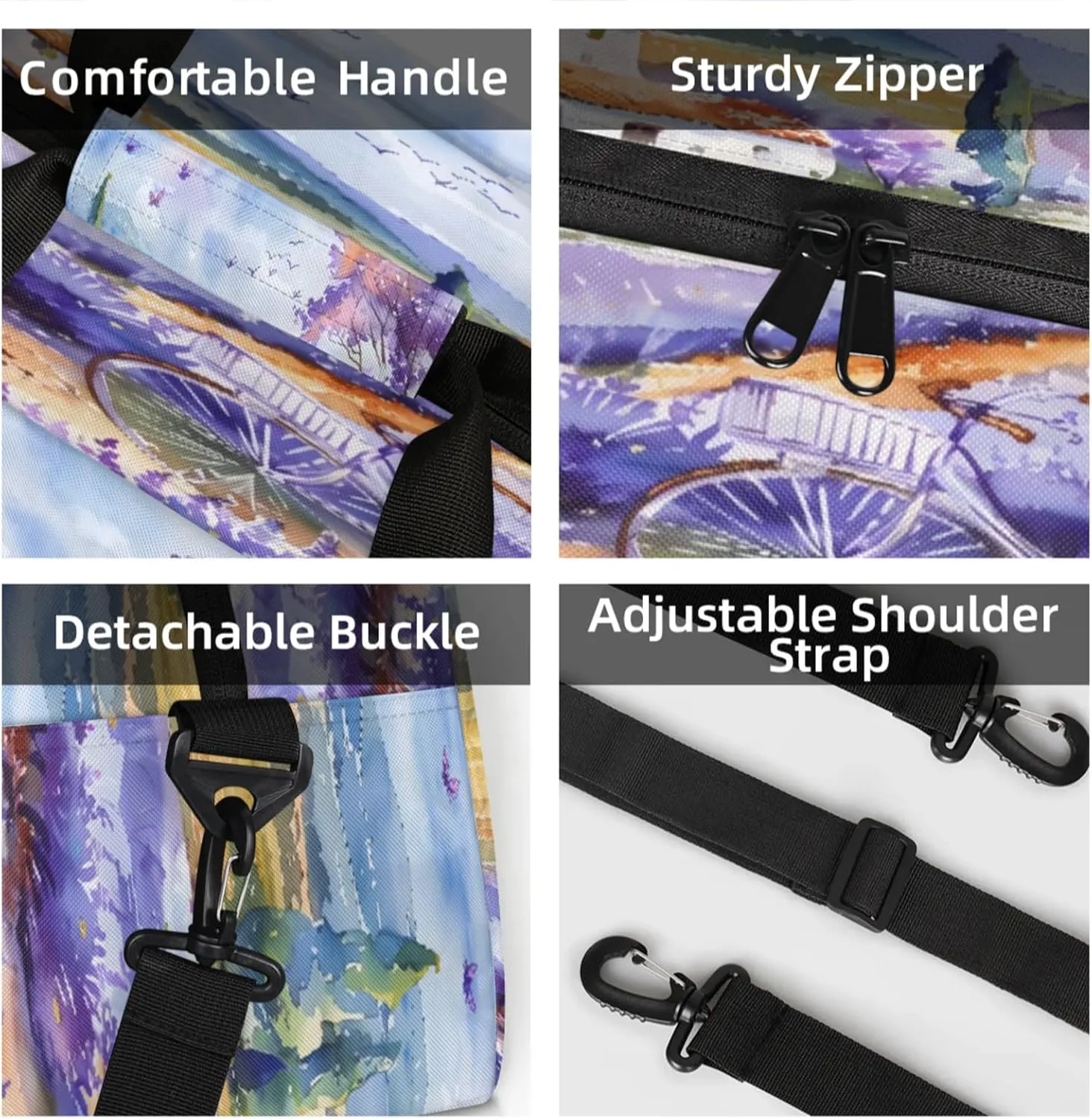 Lavender Flowers Bicycle Small Gym Bag 18 inch Carry On Duffel Bag for Weekender Travel Sports Workout Yoga Gymnastics Dance Ballet