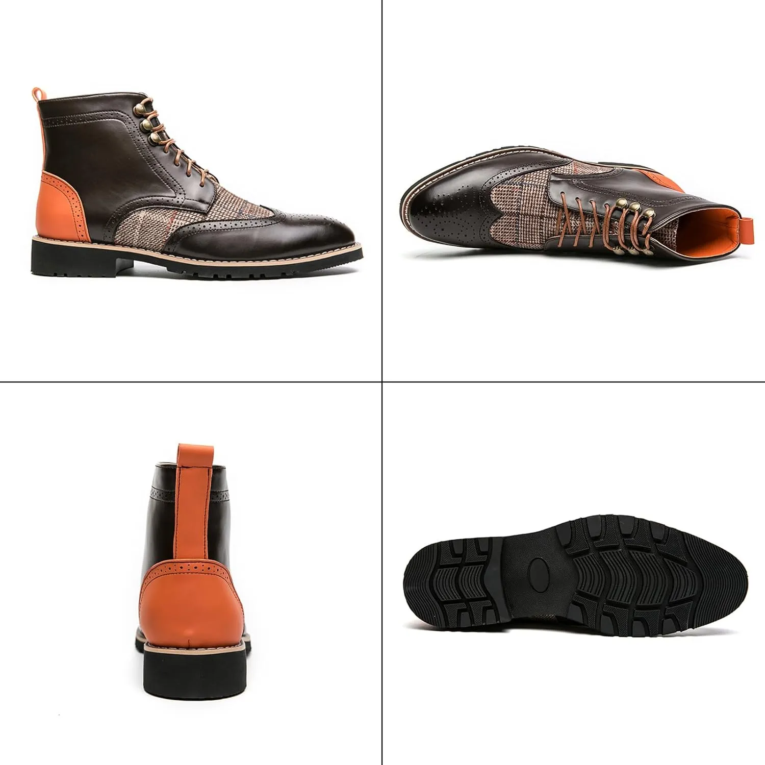 Lossarye Men's Wingtip Brogue Dress Boots,Fashion Leather High Top Lace Up Oxford Ankle Boots Business Casual Chukka Boot