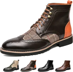 Lossarye Men's Wingtip Brogue Dress Boots,Fashion Leather High Top Lace Up Oxford Ankle Boots Business Casual Chukka Boot