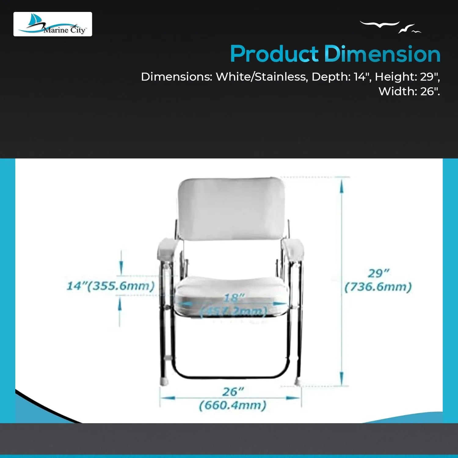 MARINE CITY Aluminum Portable Folding Boat Deck Chair, Cushioned & Comfortable with Foam Padding, Ideal for Marine, Boats, Yachts, and Ships