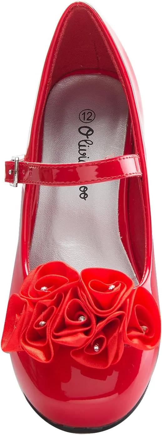 Mary Jane Shoes with Pretty Satin Rolled Rosettes Patent Leather