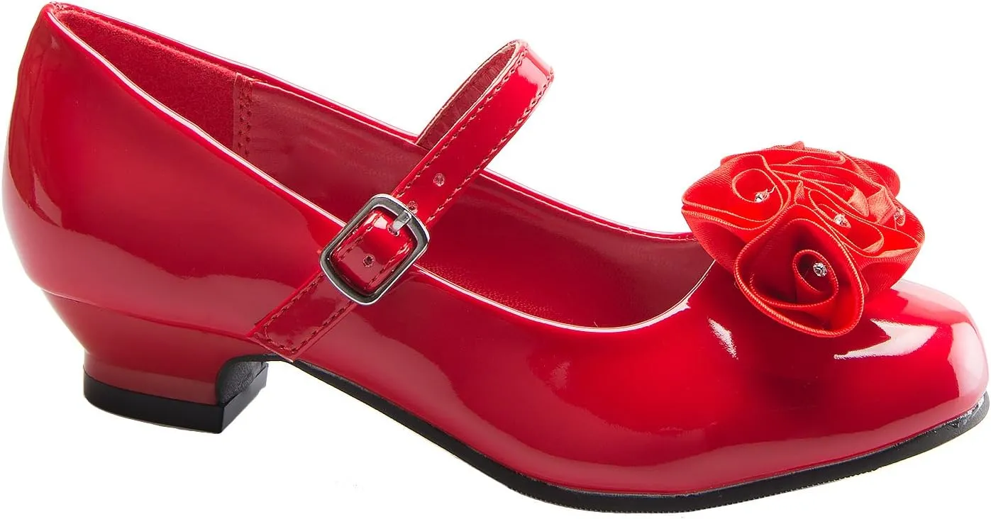 Mary Jane Shoes with Pretty Satin Rolled Rosettes Patent Leather