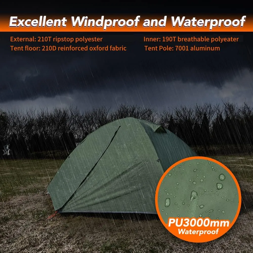 MC TOMOUNT Backpacking Tent 1-2 Person Waterproof Lightweight Double Layer Free-Standing Aluminum Pole for Outdoor Camping Hiking 4 Season