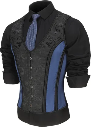 Men Corset Vest Lace Up Bones Vintage Dress Waistcoat Tight Fitting Formal Tops Party Stage Waist Trainer