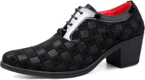 Men Fashion Dress Business Shoe Pointed Toe Floral Patent Leather Lace Up Oxford Black Red Blue