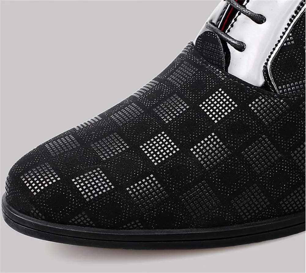 Men Fashion Dress Business Shoe Pointed Toe Floral Patent Leather Lace Up Oxford Black Red Blue