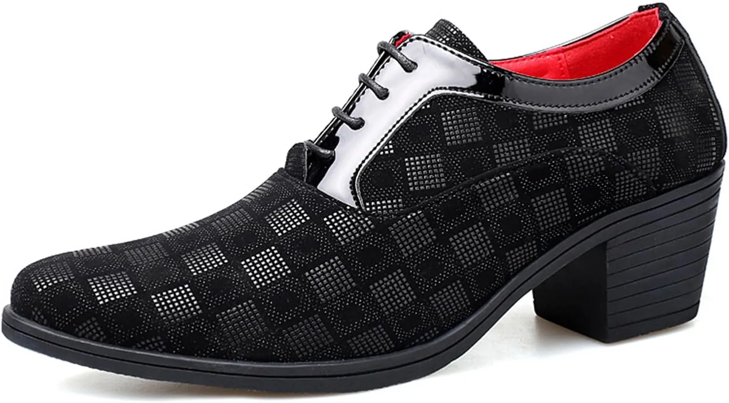 Men Fashion Dress Business Shoe Pointed Toe Floral Patent Leather Lace Up Oxford Black Red Blue