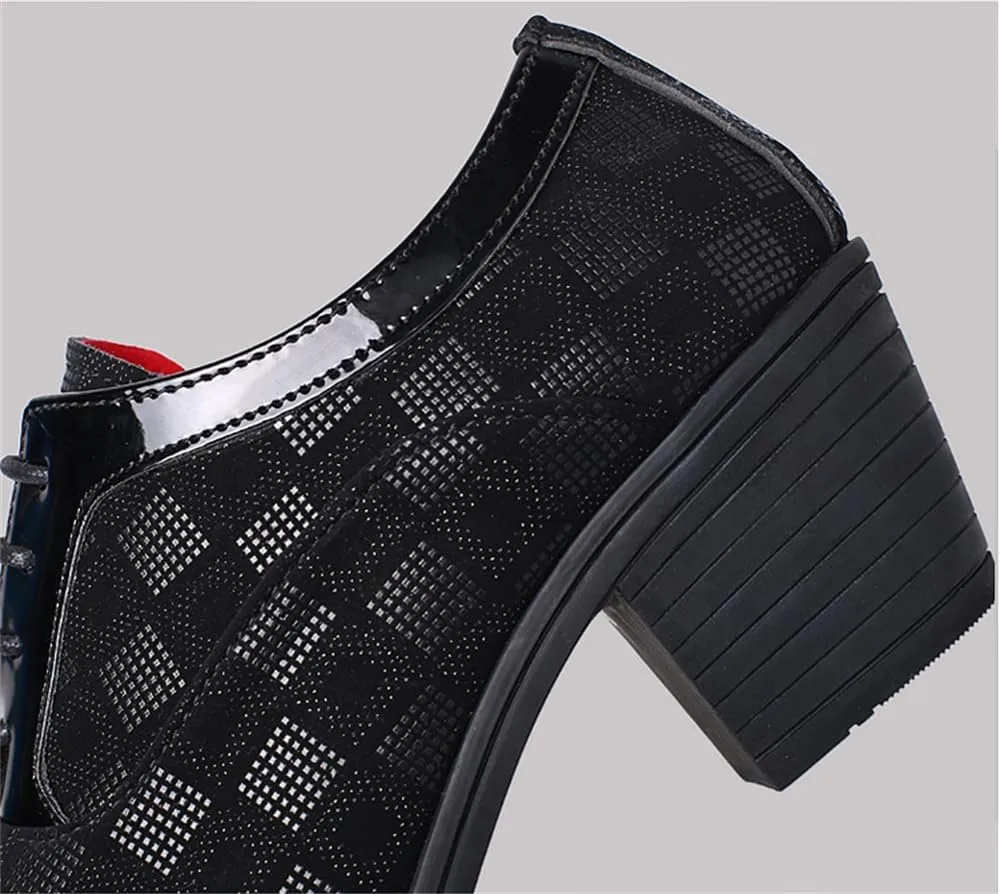 Men Fashion Dress Business Shoe Pointed Toe Floral Patent Leather Lace Up Oxford Black Red Blue