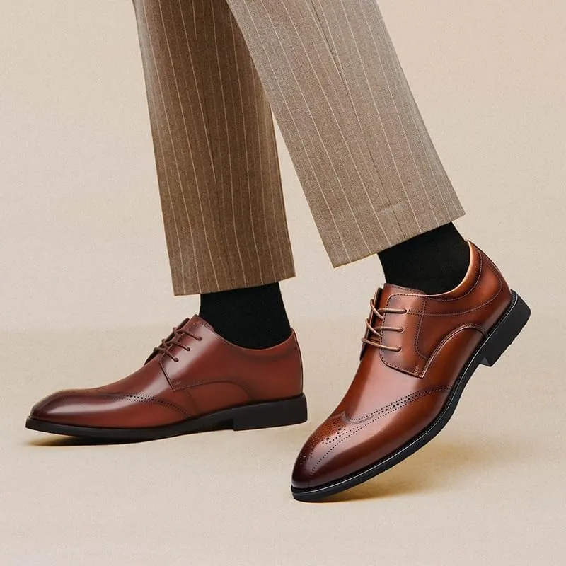Men Leather Oxford Dress Shoes Round Toe Apron Toe Block Heel Rubber Sole Non Slip Party Comfortable Stylish Business Office Wedding Elegant Formal