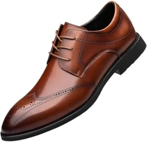 Men Leather Oxford Dress Shoes Round Toe Apron Toe Block Heel Rubber Sole Non Slip Party Comfortable Stylish Business Office Wedding Elegant Formal