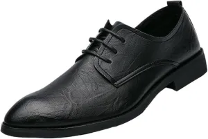 Men Leather Oxford Dress Shoes Round Toe Block Heel Rubber Sole Non Slip Party Comfortable Business Formal Tuxedo Shoes