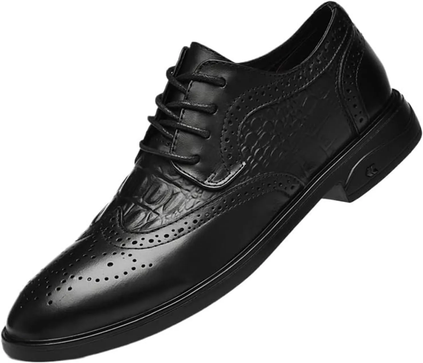 Men Leather Oxford Dress Shoes Round Toe Block Heel Rubber Sole Non Slip Party Comfortable Elegant Classic Brogue Formal Shoes