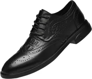Men Leather Oxford Dress Shoes Round Toe Block Heel Rubber Sole Non Slip Party Comfortable Elegant Classic Brogue Formal Shoes