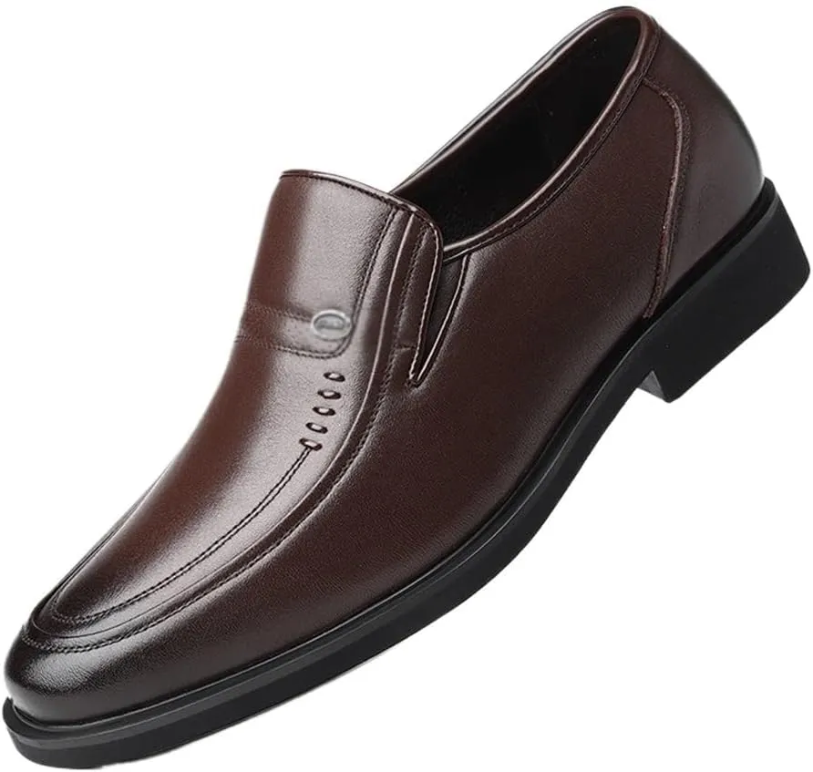 Men Leather Oxford Dress Shoes Round Toe Block Heel Rubber Sole Non Slip Party Comfortable Wedding Business Office Formal
