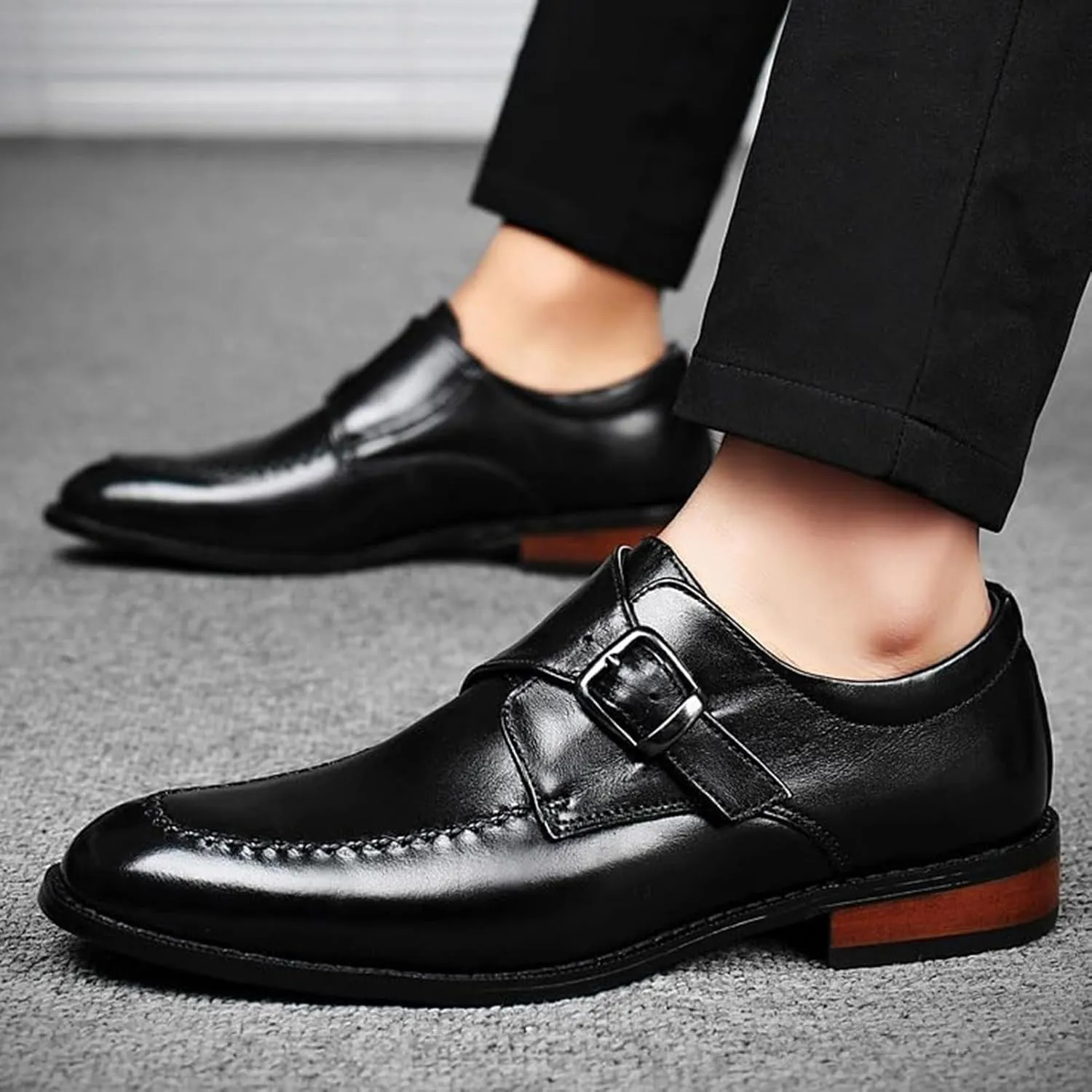 Mens Buckle Classic Shoes Formal Oxford Patent Leather Tuxedo Wedding Business Dress Shoes Slip On Elegant Comfortable Pointed Toe Stylish Non Slip Party