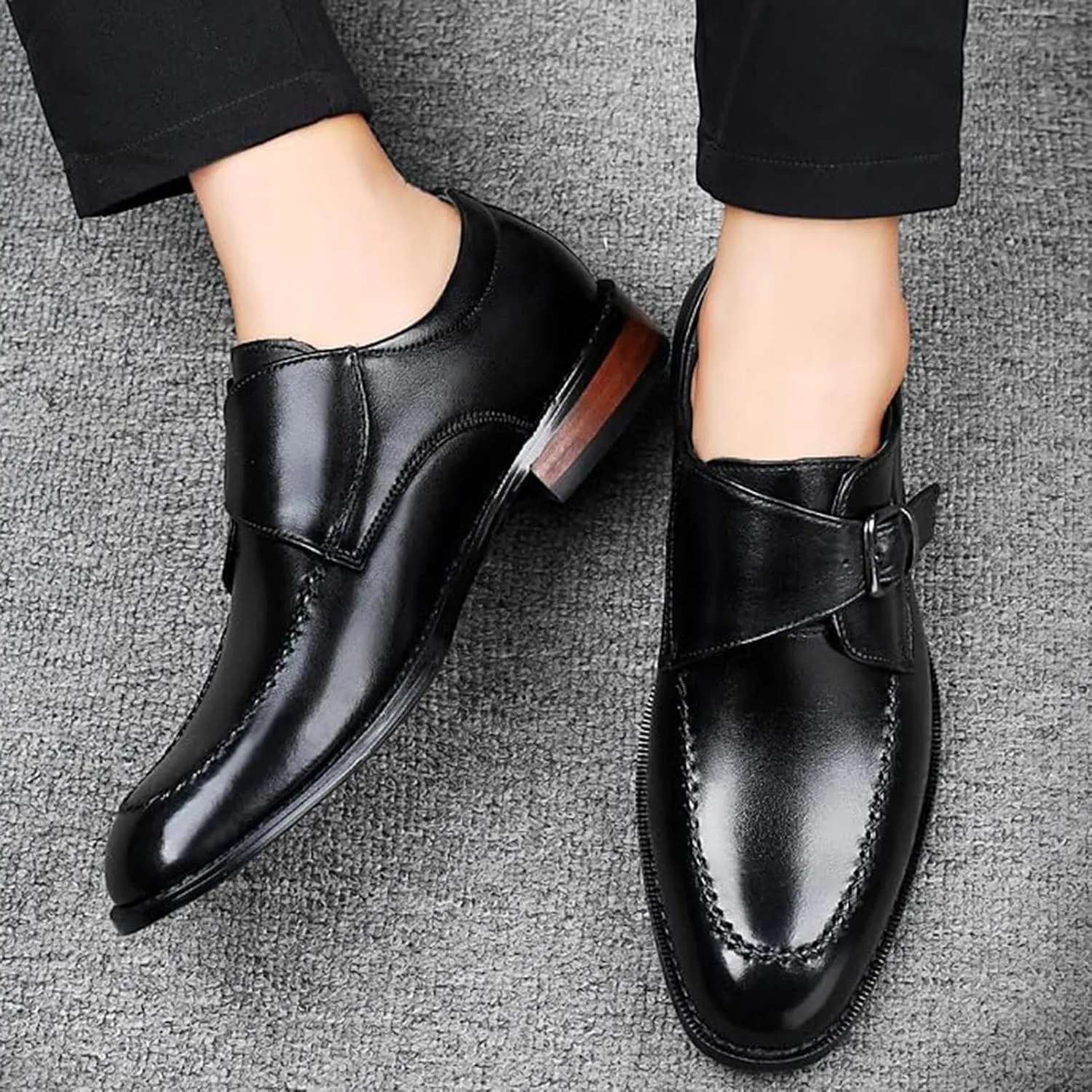 Mens Buckle Classic Shoes Formal Oxford Patent Leather Tuxedo Wedding Business Dress Shoes Slip On Elegant Comfortable Pointed Toe Stylish Non Slip Party