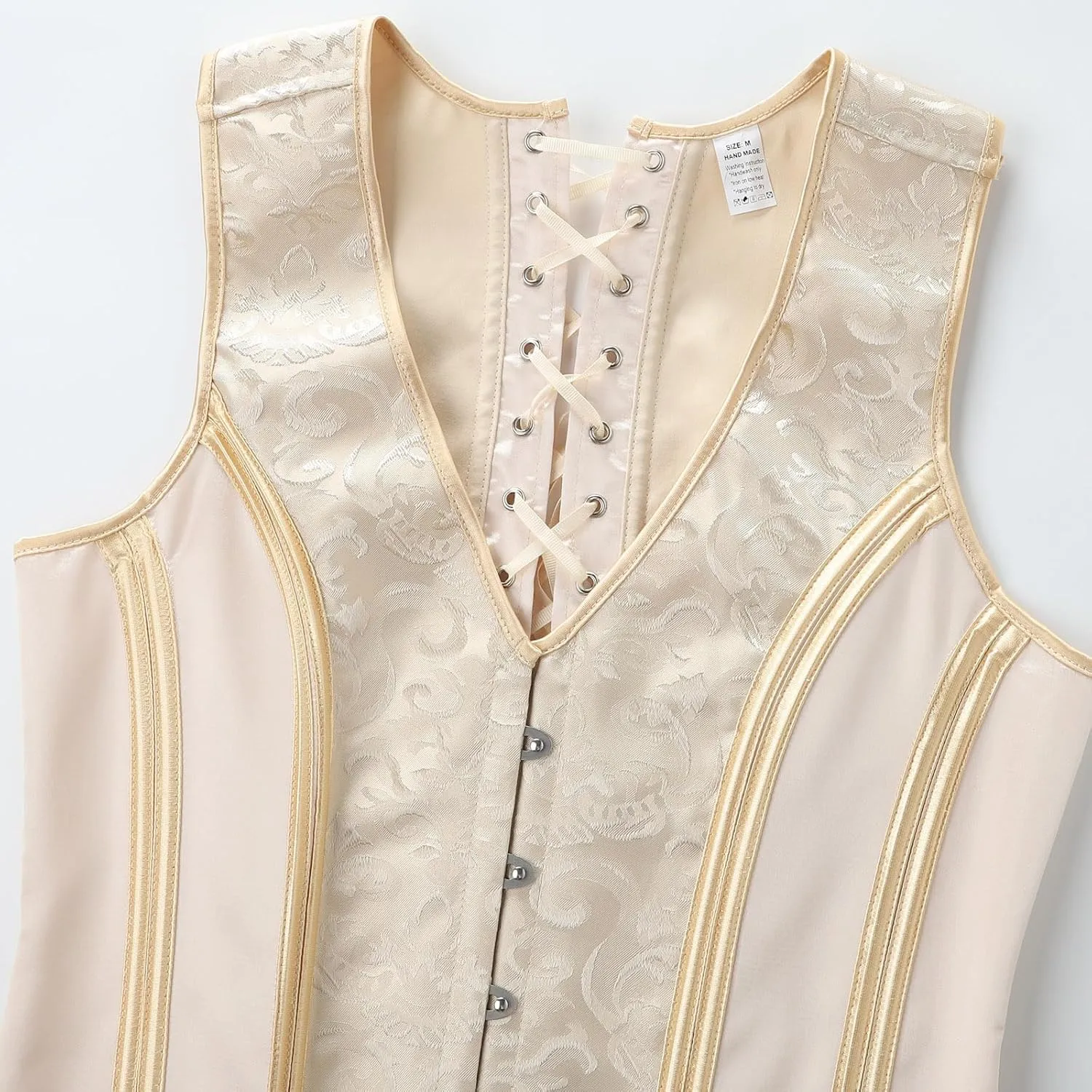 Mens Corset Vest Lace Up Bones Formal Waistcoat Beige Floral Waist Trainer Dress Vest For Wedding Party