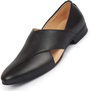 Men's Ethnic Leather Peshawari Slip On Shoes for Wedding|Party|Occasions|Fashion|Stylish|Outdoor|Lightweight|Shoes with TPR Sole, Black, 12 UK