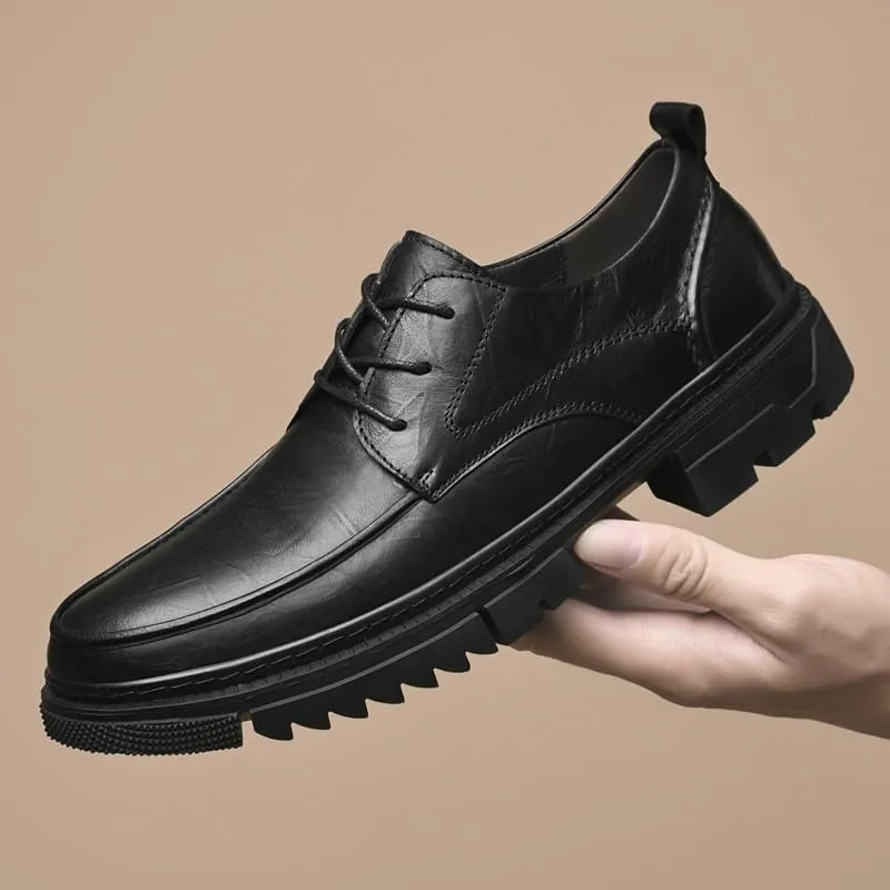 Men's Genuine Leather Platform Wingtip Brogue Oxfords Lace Up Comfort Wide Round Toe Non-Slip Dress Shoes for Men
