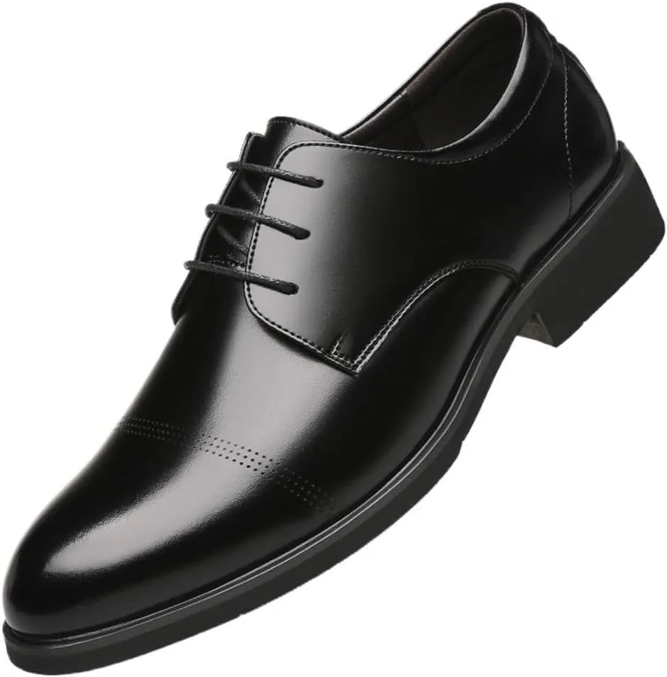 Mens Oxford Dress Shoes Business Lace Up Wingtip Brogue Cowhide Leather Rubber Sole Non Slip Block Heel Low Top Comfortable