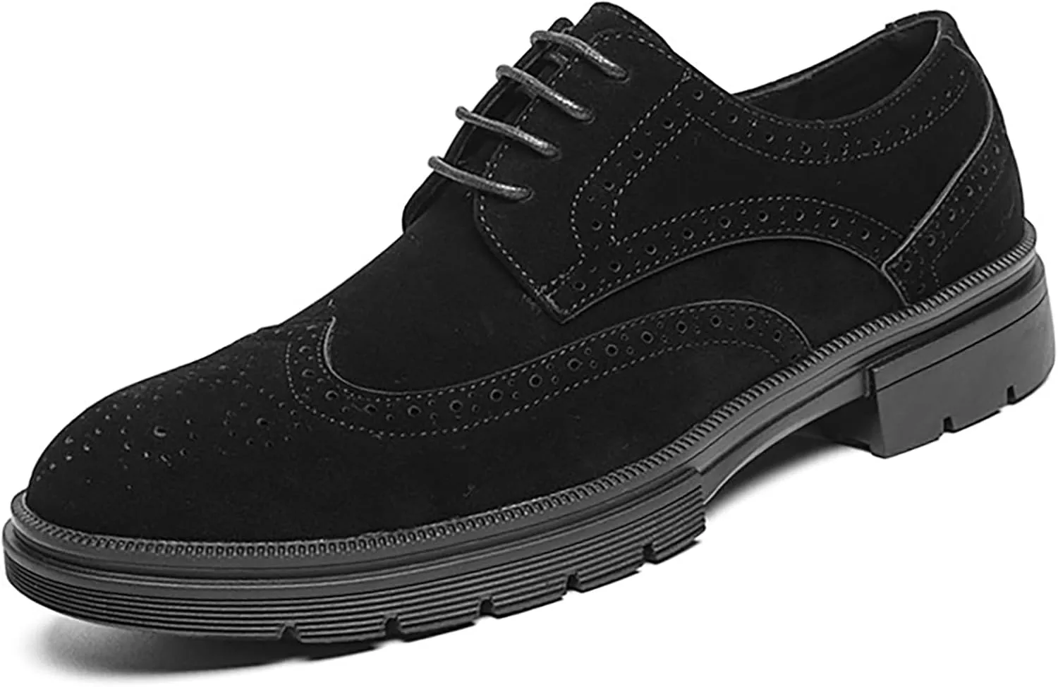 Men's Platform Wingtip Oxford Shoes,Fashion Modern Comfortable Platform Derby Formal Shoes,Classic Suede Brogue Business Dress Shoes