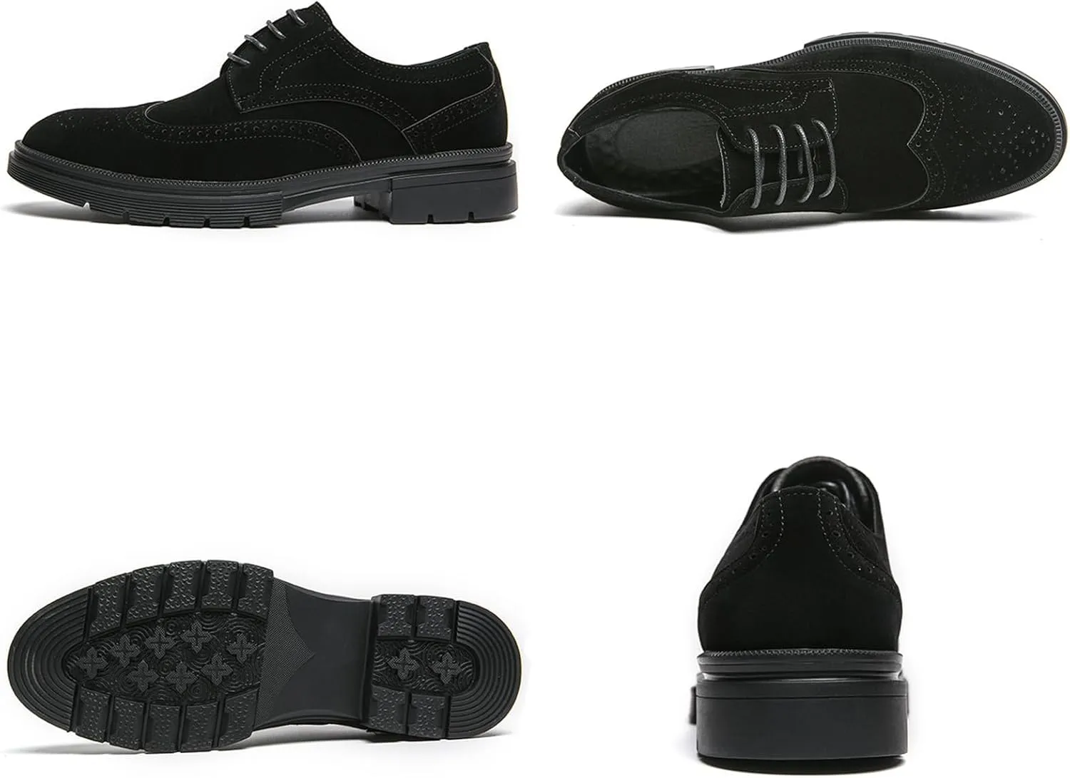 Men's Platform Wingtip Oxford Shoes,Fashion Modern Comfortable Platform Derby Formal Shoes,Classic Suede Brogue Business Dress Shoes