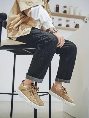 Men's Solid Trendy Lace Up Skateboard Shoes Non Slip Low Top Comfy for Outdoor Walking Jogging Campus Street Holiday All Seasons