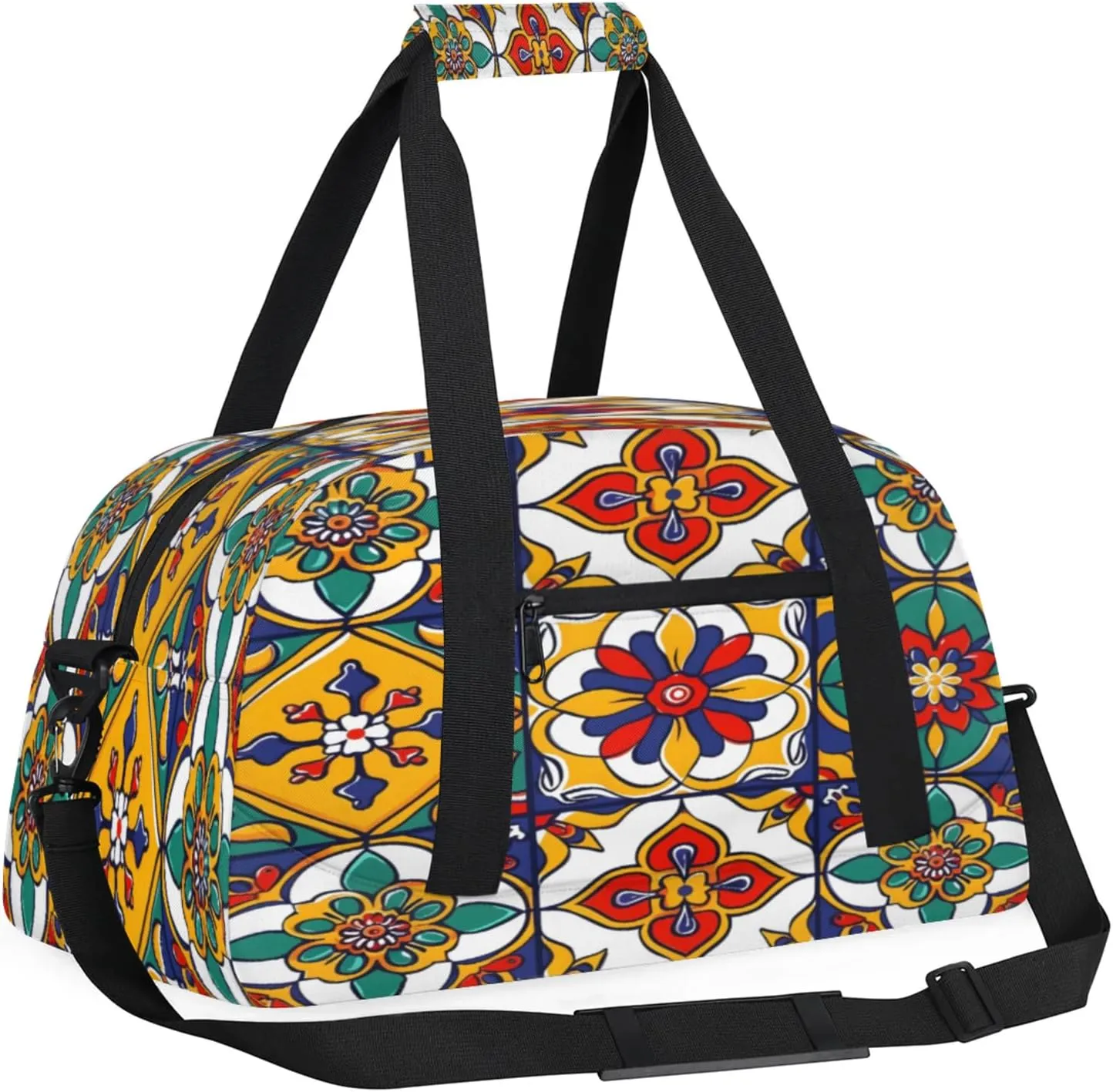 Mexican Talavera Ceramic Tile Small Gym Bag 18 inch Carry On Duffel Bag for Weekender Travel Sports Workout Yoga Gymnastics Dance Ballet